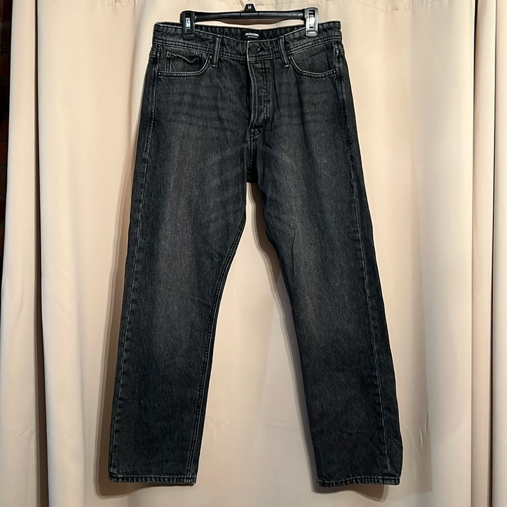 Mens Jack and Jones Black Button Up Straight Leg Denim Size 34/32